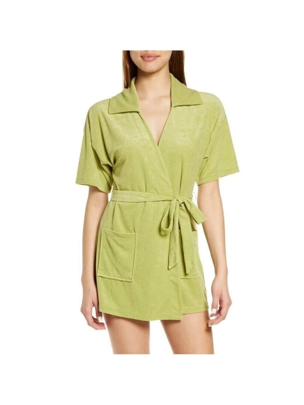 Open edit New olive fern bathrobe women sz large BNWOT tie belt pockets lounge